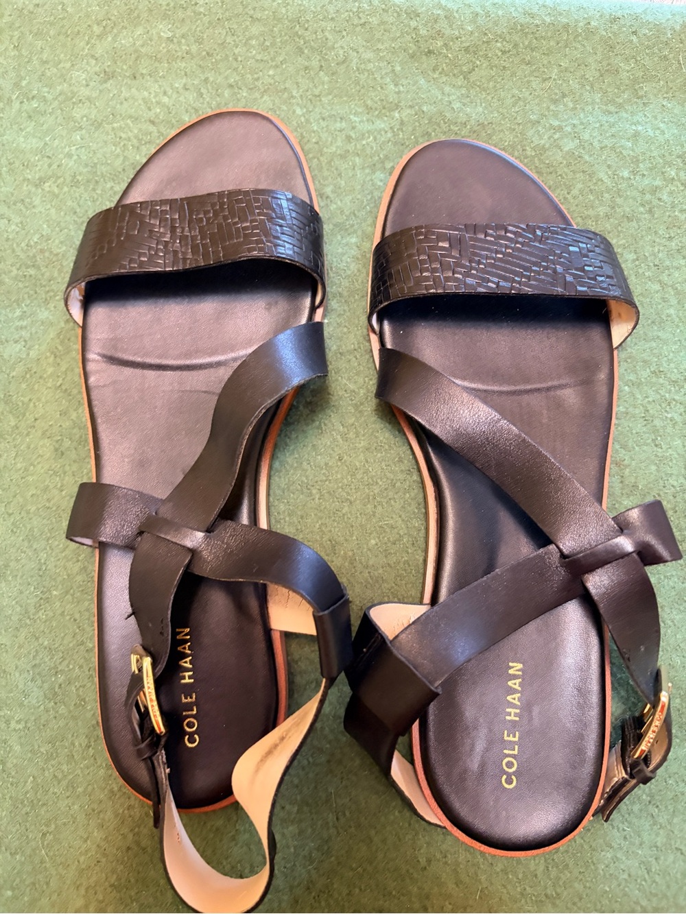 Cole Haan Black Leather Strappy Flat Sandals Women’s 10B